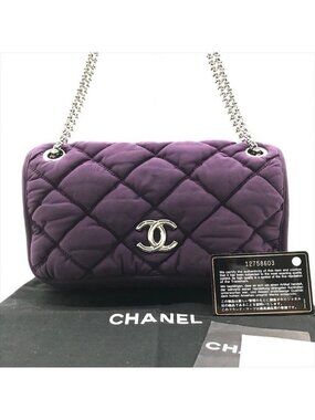 Chanel CC Logo Quilted Bubble Quilt Canvas Fabric Full Flap Chain Shoulder Bag